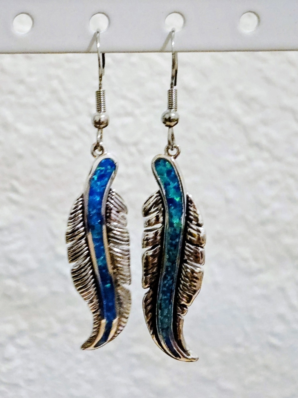 Montana Silversmiths Blue Opal Feather Dangle Earrings Sterling Hooks